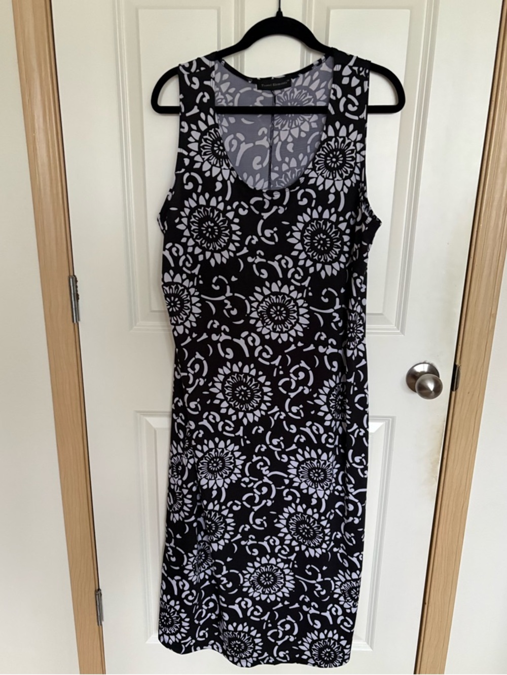 Sleeveless Black Midi Dress with White Floral Print